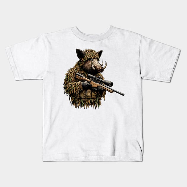 Sniper Wild Boar Kids T-Shirt by Rawlifegraphic